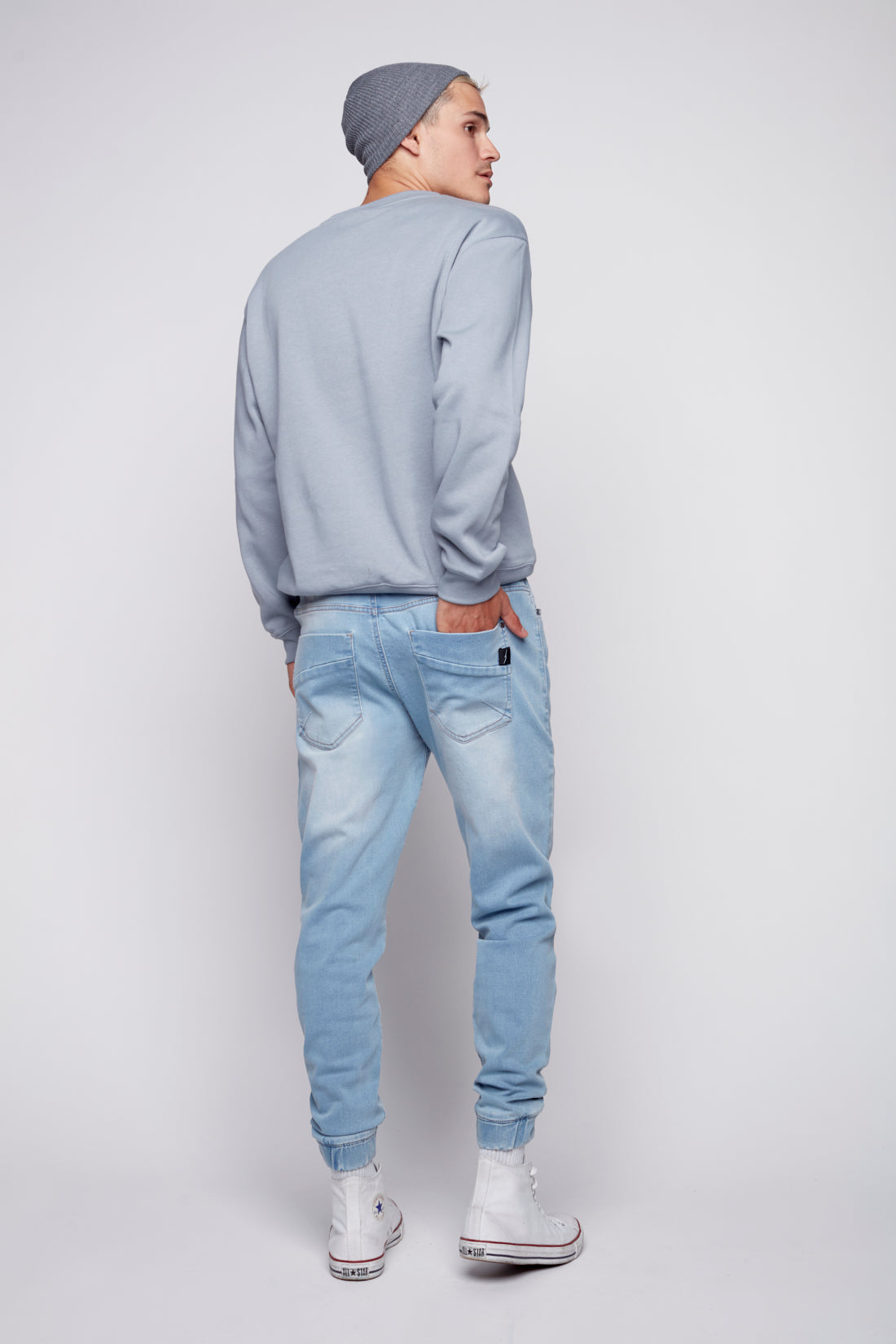 JAGGER - 5 Pocket Cozy Denim Classic Jogger - Blue Bleach - DENIM SOCIETY™