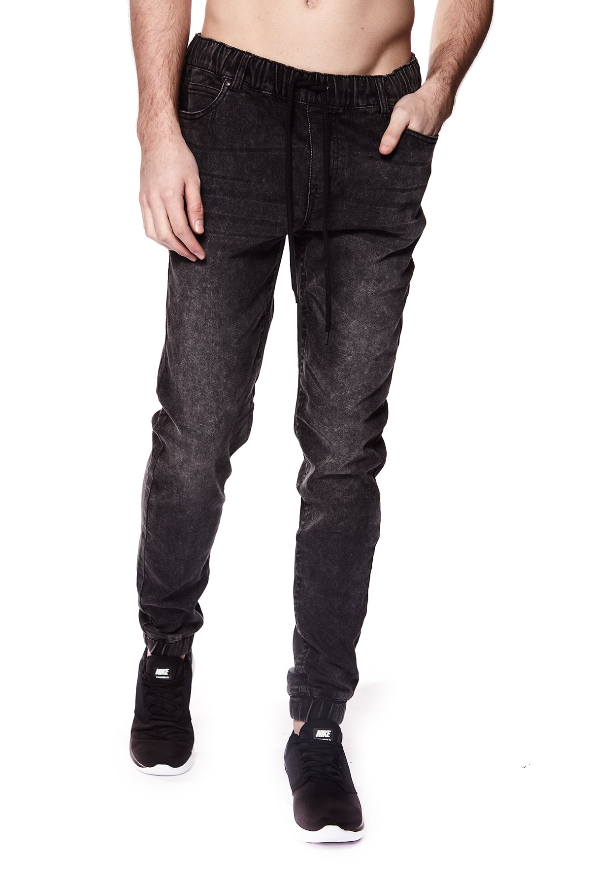 JAGGER - 5 Pocket Cozy Denim Classic Jogger - Black Acid Wash - DENIM SOCIETY™