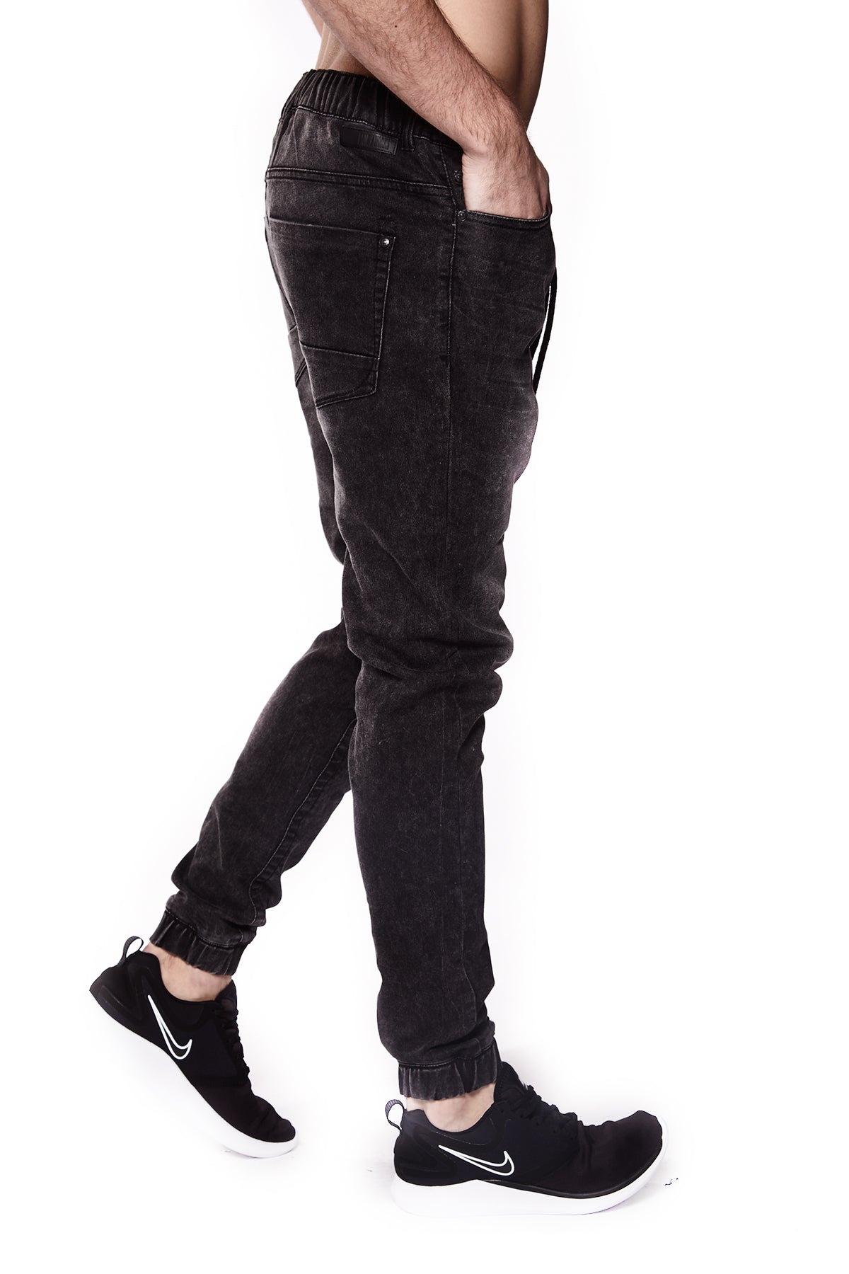 JAGGER - 5 Pocket Cozy Denim Classic Jogger - Black Acid Wash - DENIM SOCIETY™