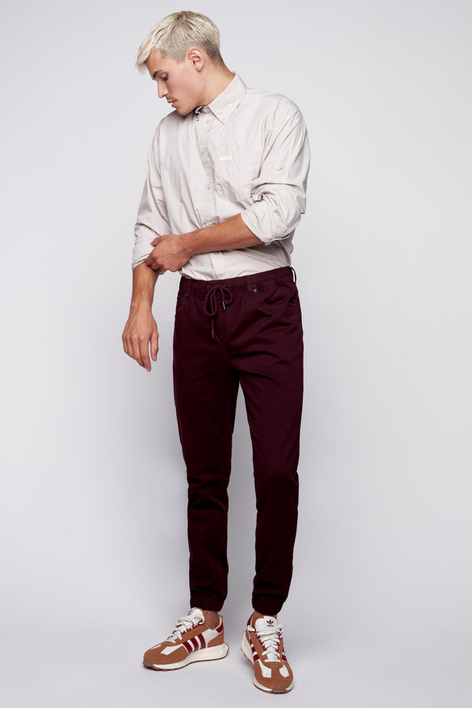 JAGGER - 5 Pocket Twill Classic Jogger - Wine - DENIM SOCIETY™