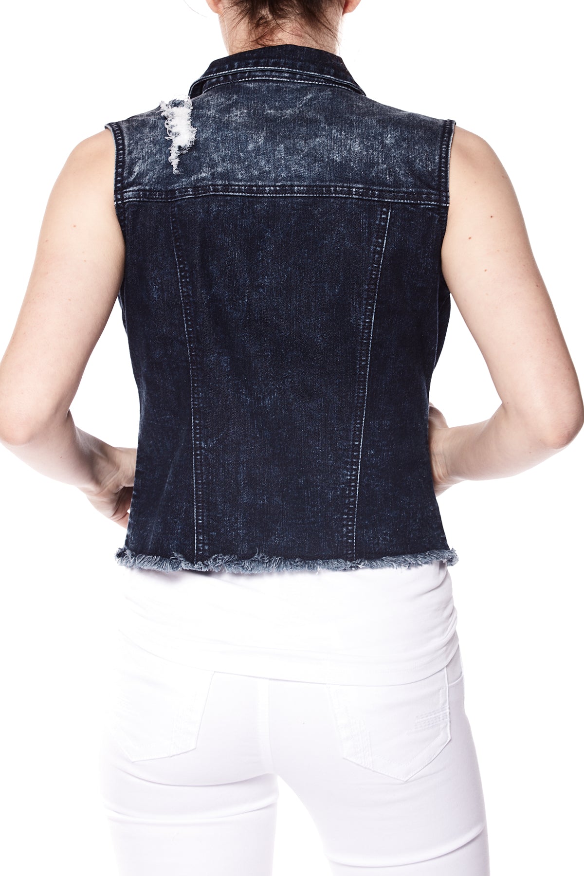 MANDY - Ladies Denim Vest - Dark Blue Acid Wash - DENIM SOCIETY™