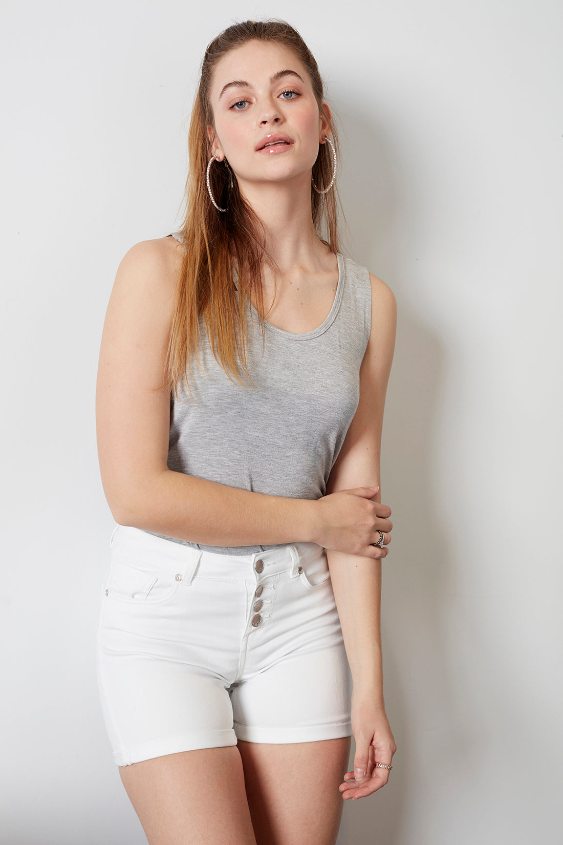 Ladies Sleeveless Drawstring-Waist Top - Heather Grey - DENIM SOCIETY™
