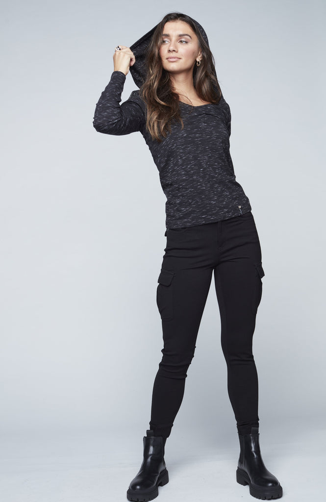 Hooded Cut-Out Top - Black Mix Foxy Jeans™