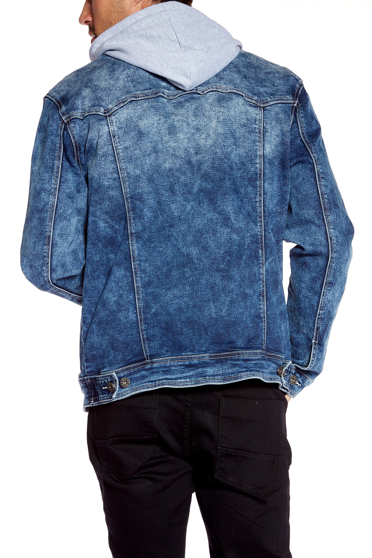 Men's Denim Jacket With Built-In Hood - Medium Blue Acid Wash - DENIM SOCIETY™