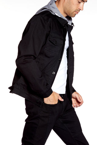 Men's Denim Jacket With Built-In Hood - Black - DENIM SOCIETY™