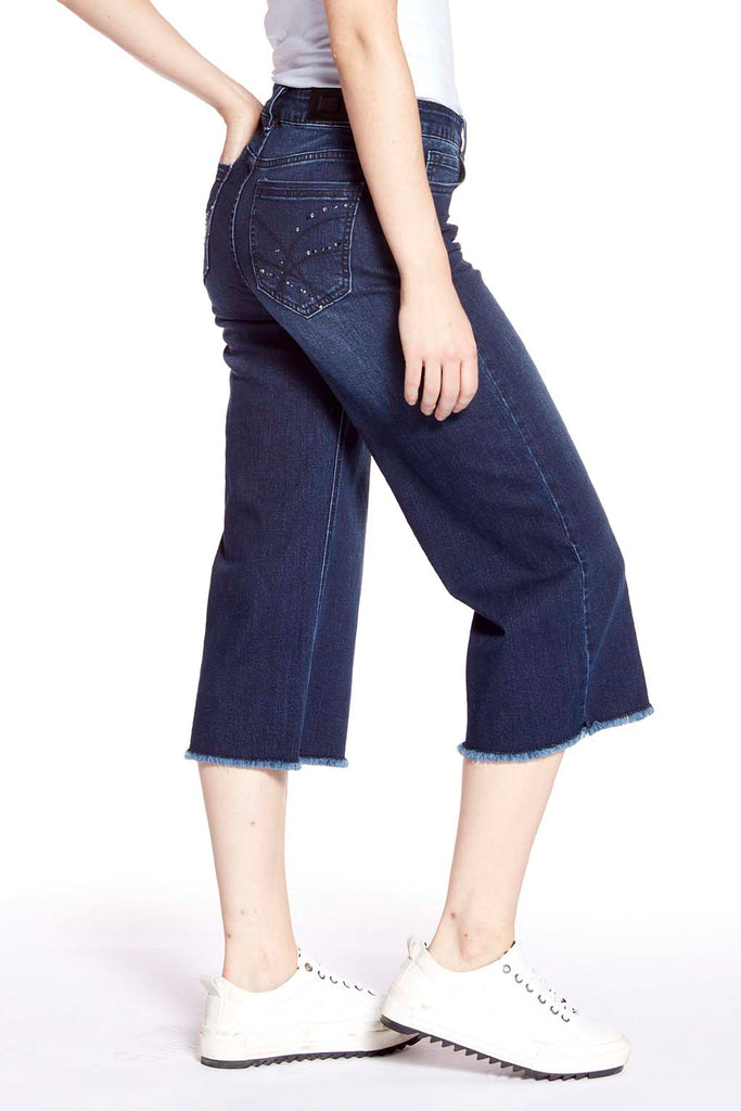 MEGHAN - Ladies 5 Pocket Wide Leg Cropped Pant - Dark Indigo Rinse - DENIM SOCIETY™