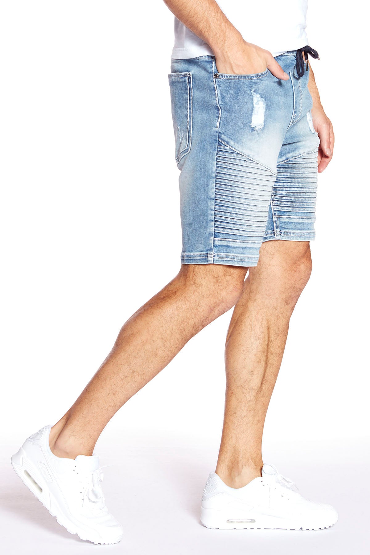 PHOENIX - Mens Flex Denim Moto Short - Vintage Light Blue Wash - DENIM SOCIETY™