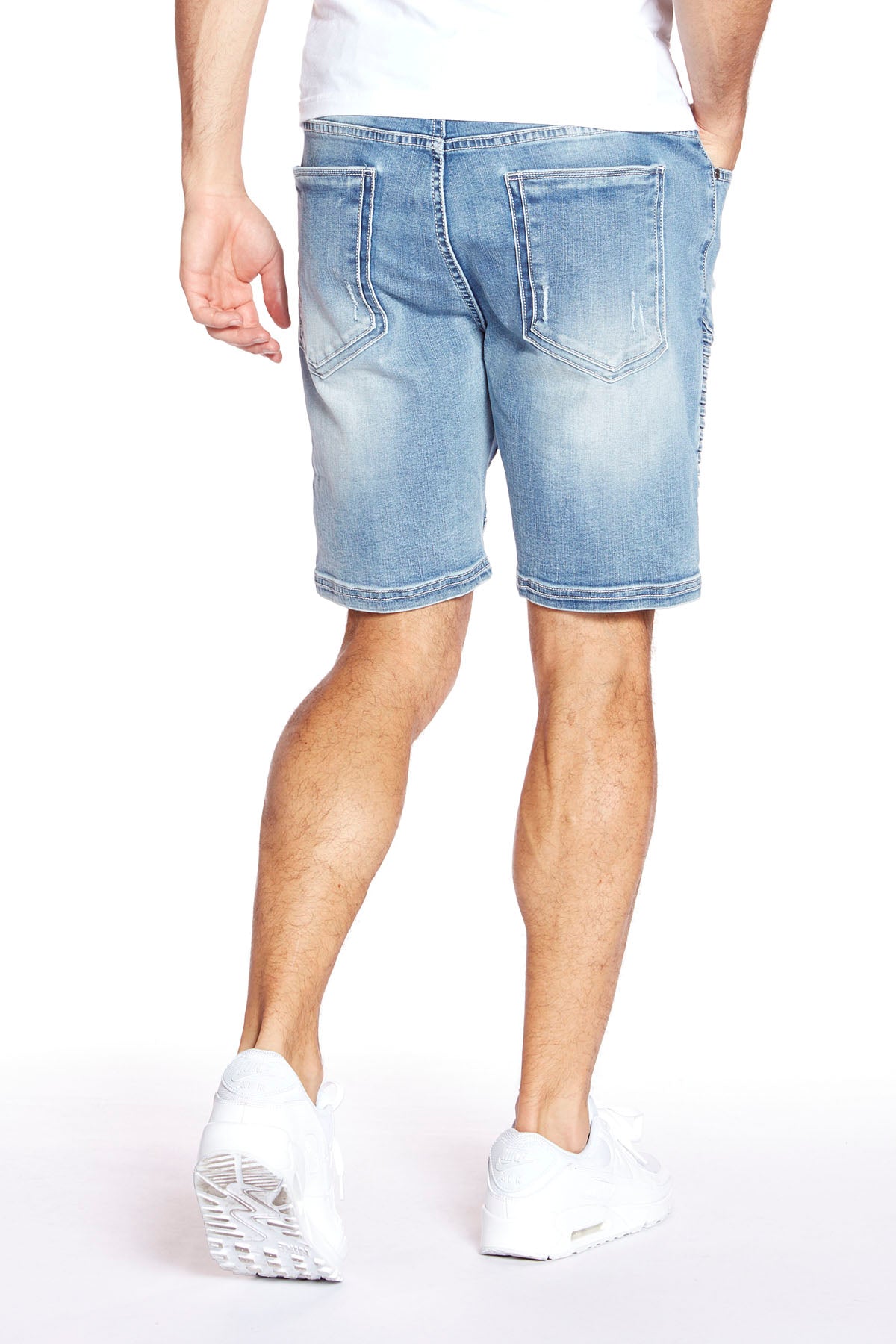 PHOENIX - Mens Flex Denim Moto Short - Vintage Light Blue Wash - DENIM SOCIETY™