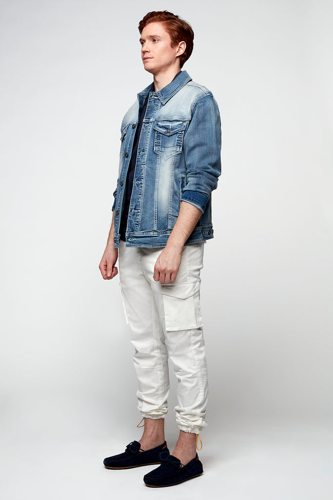 DEAN -  Slim Fit Cargo Chinos (Convertible Joggers) - Off White - DENIM SOCIETY™