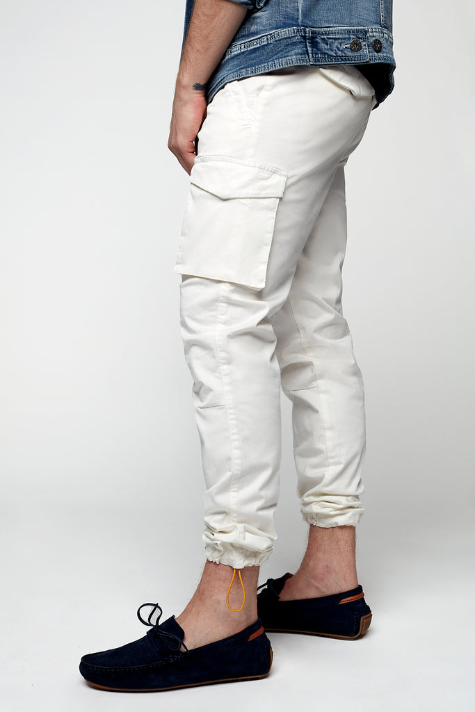 DEAN -  Slim Fit Cargo Chinos (Convertible Joggers) - Off White - DENIM SOCIETY™