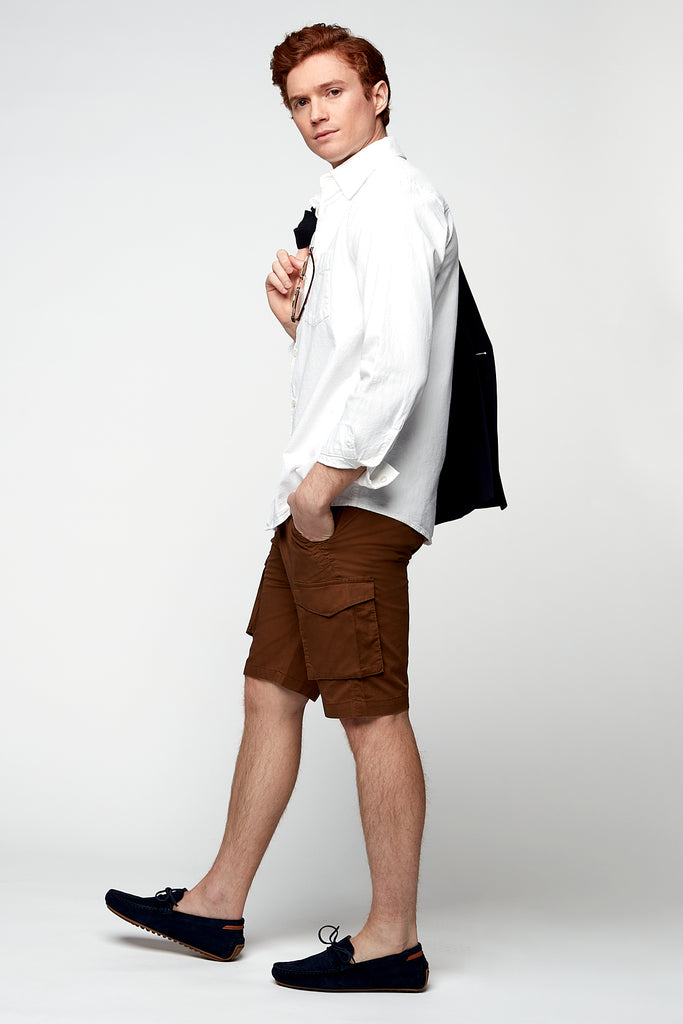PRESLEY - Zip Front  Cargo Shorts - Tobacco - DENIM SOCIETY™