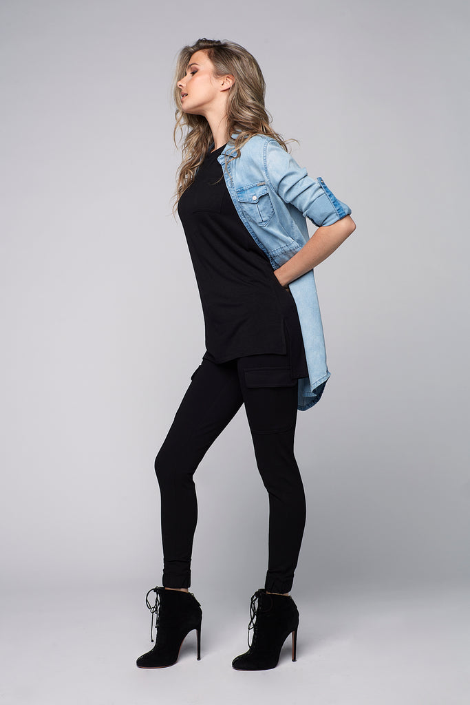 TARA - Ladies Knit Cargo Jogger - Black - DENIM SOCIETY™