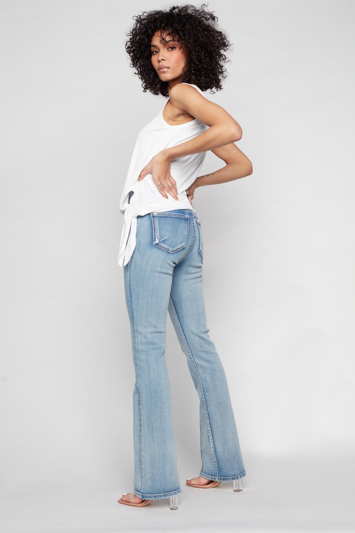 STEVIE - High Rise Flare Leg Jeans - Vintage Bleach - DENIM SOCIETY™