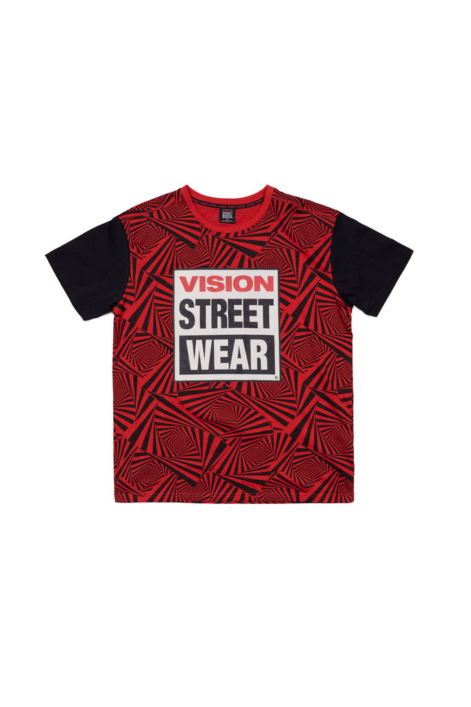 Spirals Aop Logo T-Shirt - Red/Black - DENIM SOCIETY™