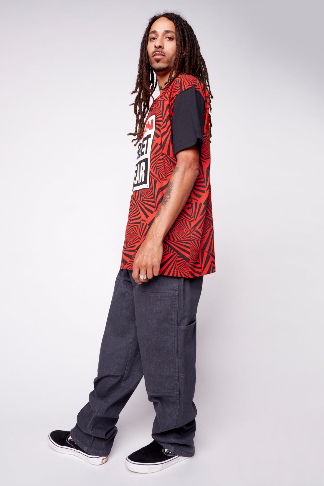 Spirals Aop Logo T-Shirt - Red/Black - DENIM SOCIETY™