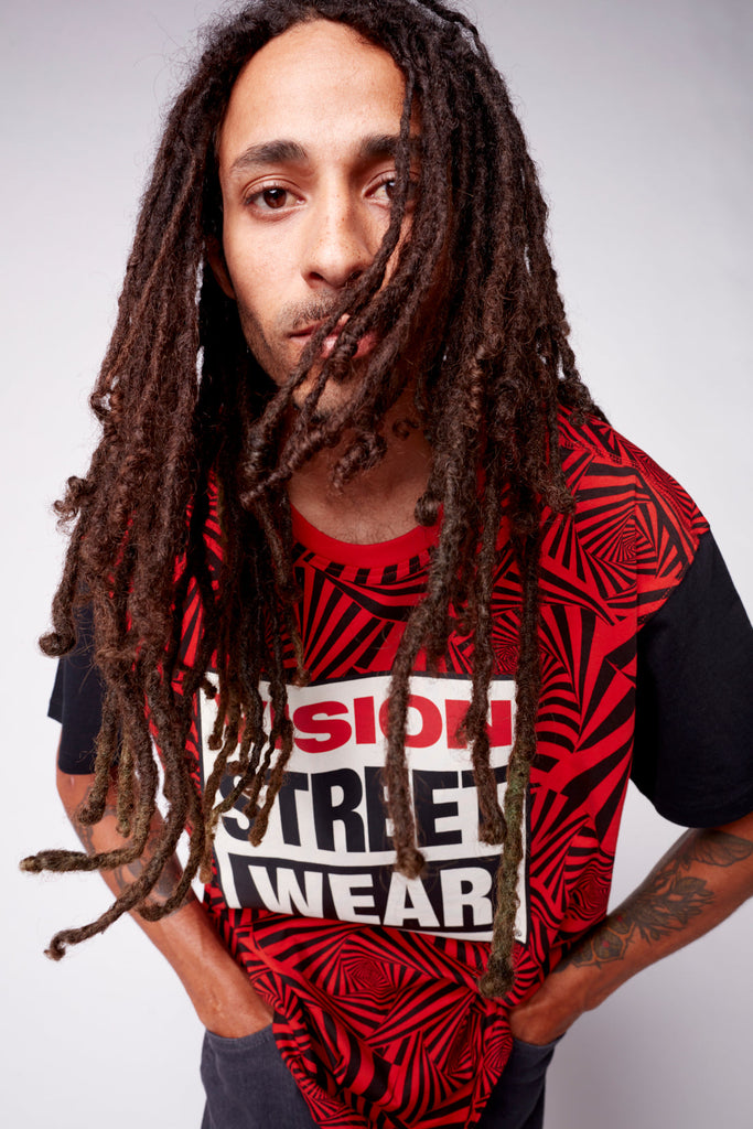 Spirals Aop Logo T-Shirt - Red/Black - DENIM SOCIETY™