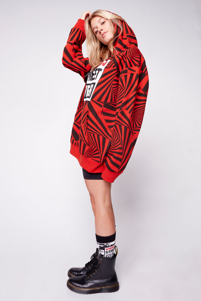 Aop Spirals Print Hoodie - Red - DENIM SOCIETY™