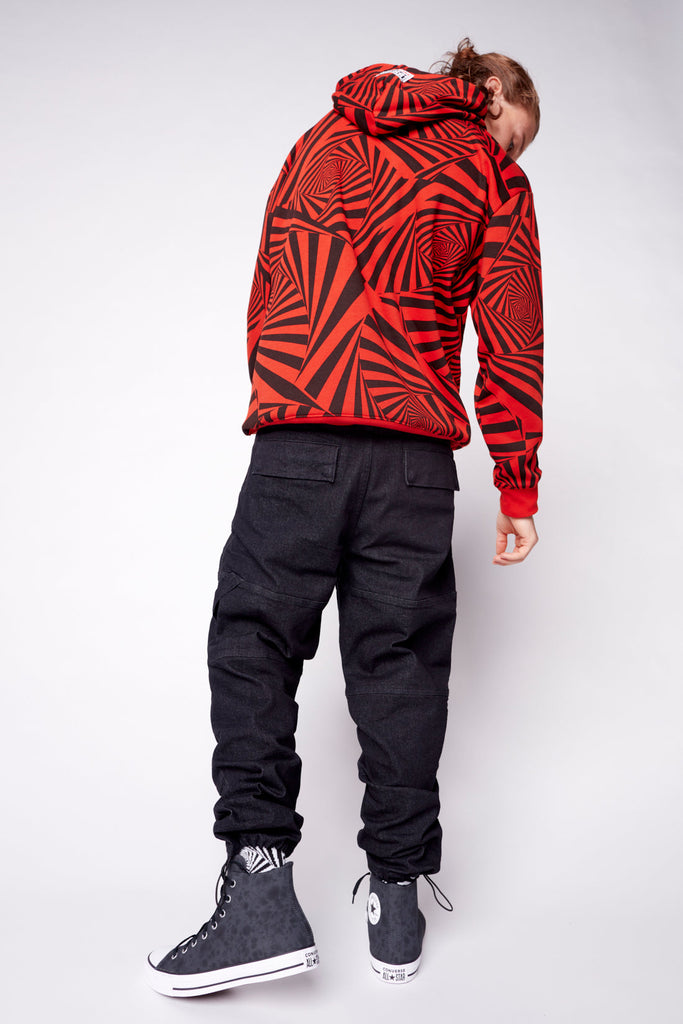 Aop Spirals Print Hoodie - Red - DENIM SOCIETY™