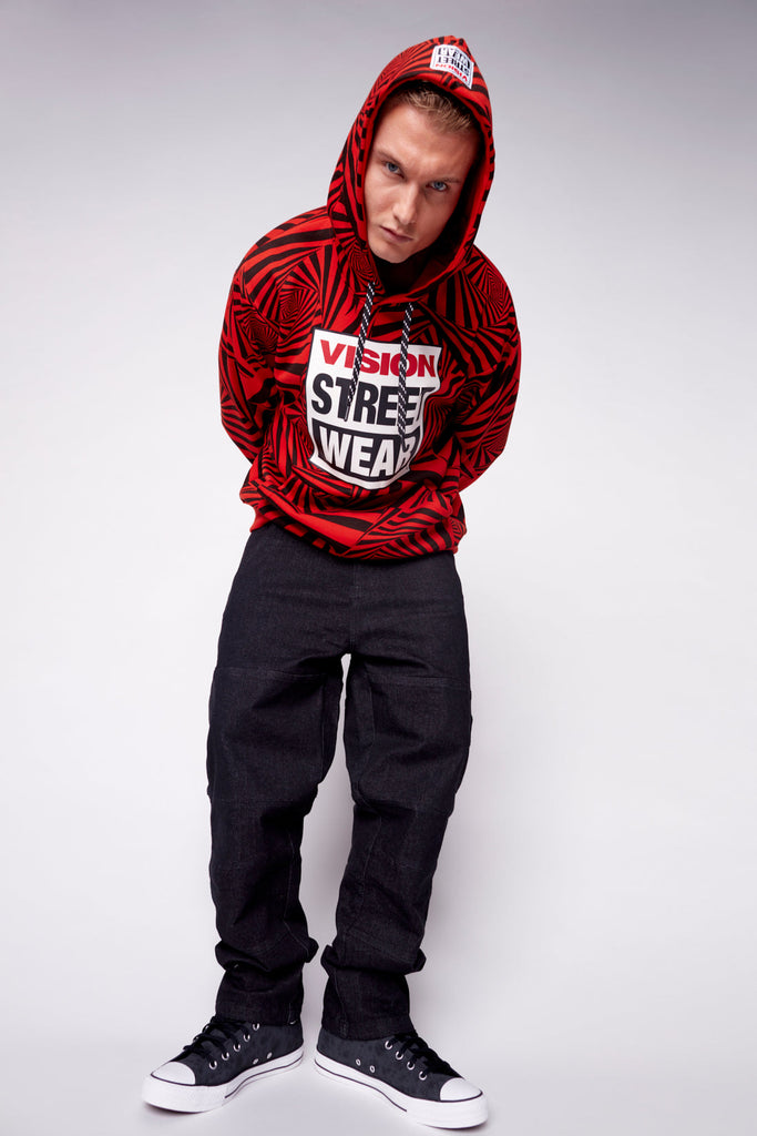 Aop Spirals Print Hoodie - Red - DENIM SOCIETY™