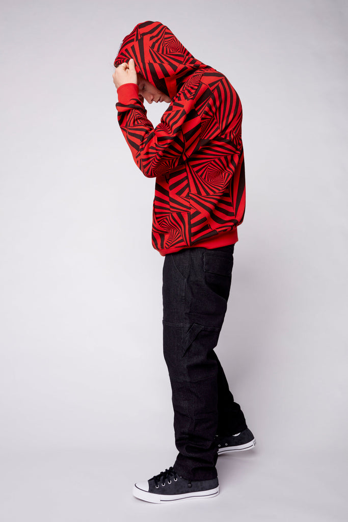 Aop Spirals Print Hoodie - Red - DENIM SOCIETY™