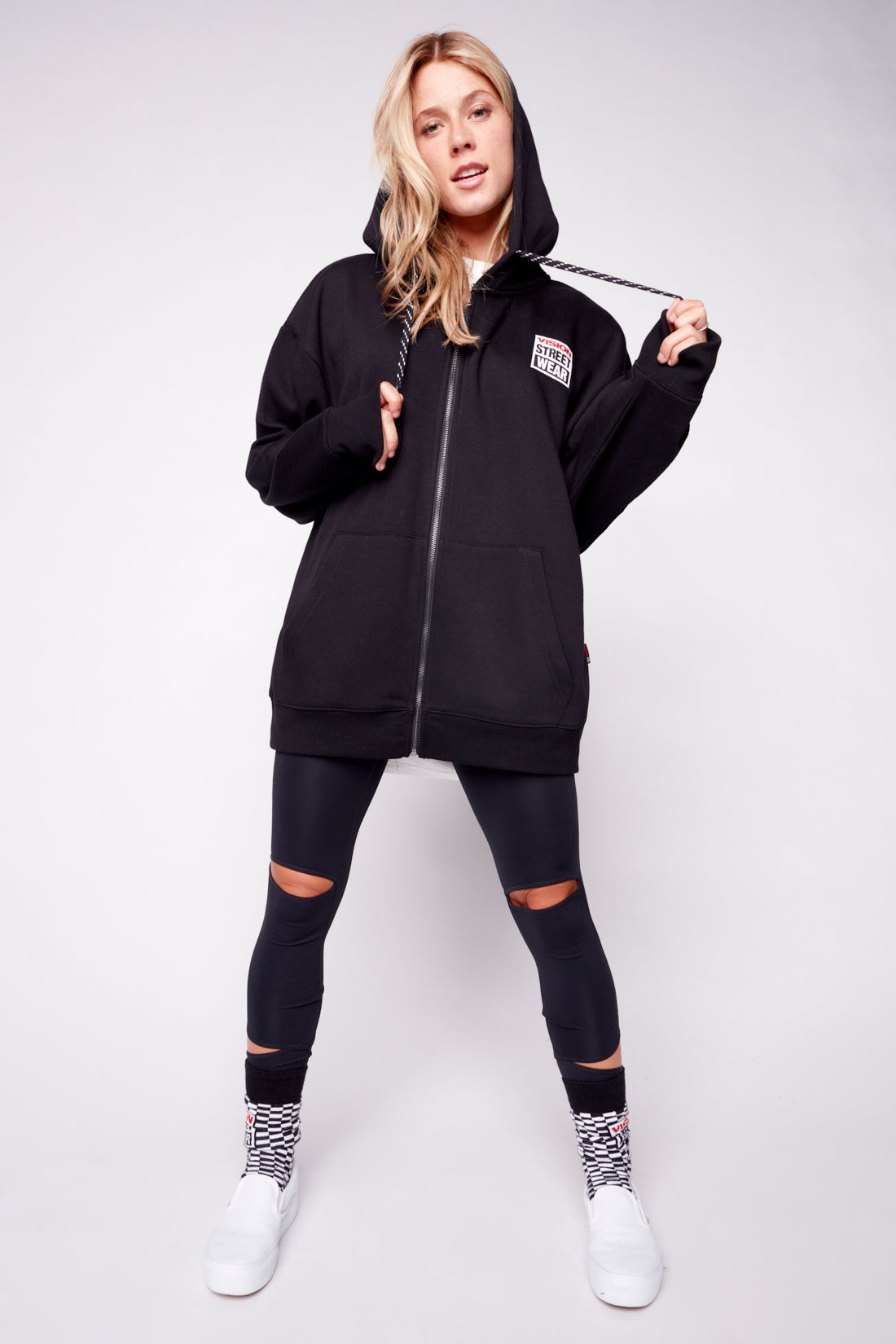 Small Logo Print Hoodie - Black VISION STREET WEAR ™