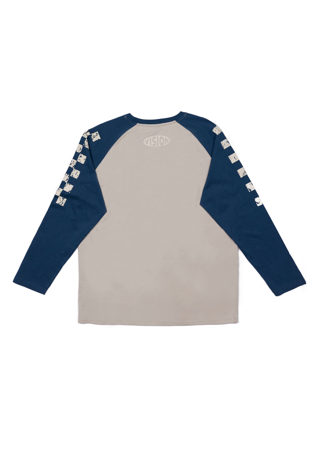 Checker Print Sleeve Logo Tee - Mushroom/Navy - DENIM SOCIETY™