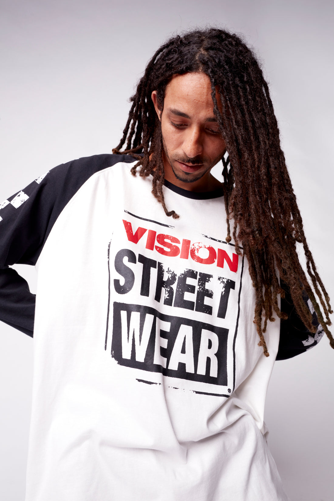 Checker Print Sleeve Logo Tee - Ivory/Black - DENIM SOCIETY™