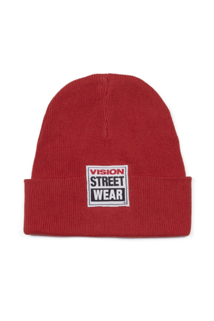 Cuffed Beanie With Large Logo Patch - Red - DENIM SOCIETY™