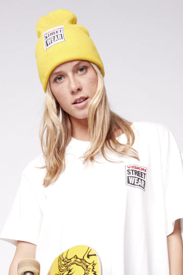 Cuffed Beanie With Large Logo Patch - Yellow - DENIM SOCIETY™
